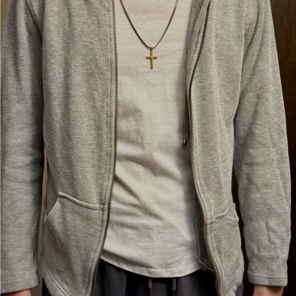 Basic Editions Zip Up Sweater - Light Gray